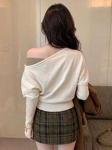 Autumn New Slouchy Premium Asymmetrical Shoulder Pullover Sweater Loose Asymmetrical Shoulder Knit Top White - White - View 5