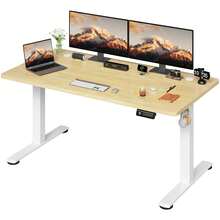 Devoko Height-Adjustable Electric Desk, Sit-Stand Desk With LED Control Panel, 2 Memory Heights, 73-118 Cm Height Adjustment, T-Steel Frame, 70 Kg Load Capacity, 100-180 Cm, Black/White/Beige/Rustic Wood - 查看 3