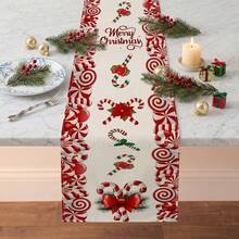 1pc Christmas Candy Print Table Runner, Suitable For Holiday, Party, Dinner, Restaurant Table Decor, Home Autumn/Winter Decoration - Multicolor - View 3