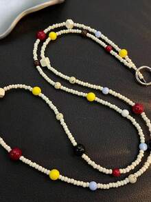 Premium Women's Crossbody Side-Carry Extended Chain Strap Phone Case Lanyard Anti-Lost Pendant Strap - Colorful Beaded Strands - View 3