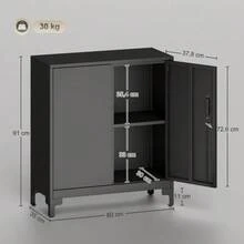 Metal Office Cabinet, Lockable Doors, Office Chest, 2-Tier Design, Black - 黑色 - 查看 3