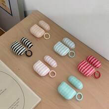 Simple Six-Color Striped Earphone Case With Hanging Loop, Compatible With Apple Pro 3, Pro 2, Pro, 4, 3, And 2. Stylish Women's Earphone Case/Simple Earphone Case/Apple Earphone Case/Apple Earphone Cover. - Multicolor - View 4