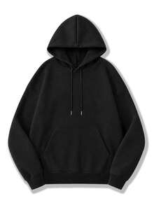Women's Dual-Metal Drawstring Hooded Sports Sweatshirt, One-Piece Kangaroo Pocket Casual Sweatshirt - Black - View 3