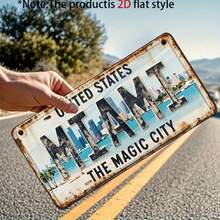 2D Flat Decoration - Single Piece, 1pc, Vintage Miami Metal Decorative Sign And Ornament, Rustic Style Wall Decor, Suitable For Man Cave, Garage, Bar, Home, Metal Wall Art Decoration (Random Style) - A - View 6