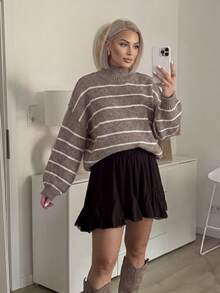 Women's Fall: Fashionable Loose Striped Multicolor Ribbed Knit Long-Sleeve Top, Suitable For Everyday Wear And Back-To-School - Multicolor - View 5