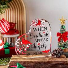 Estilo plano bidimensional, juego de 1 pieza. Recuerdo con forma de corazón de pájaro cardenal precioso - Artículo decorativo de acrílico, con mensaje motivador. Regalo perfecto para cumpleaños y festivales. Decoración de calcetín navideño. - B - Ver 4
