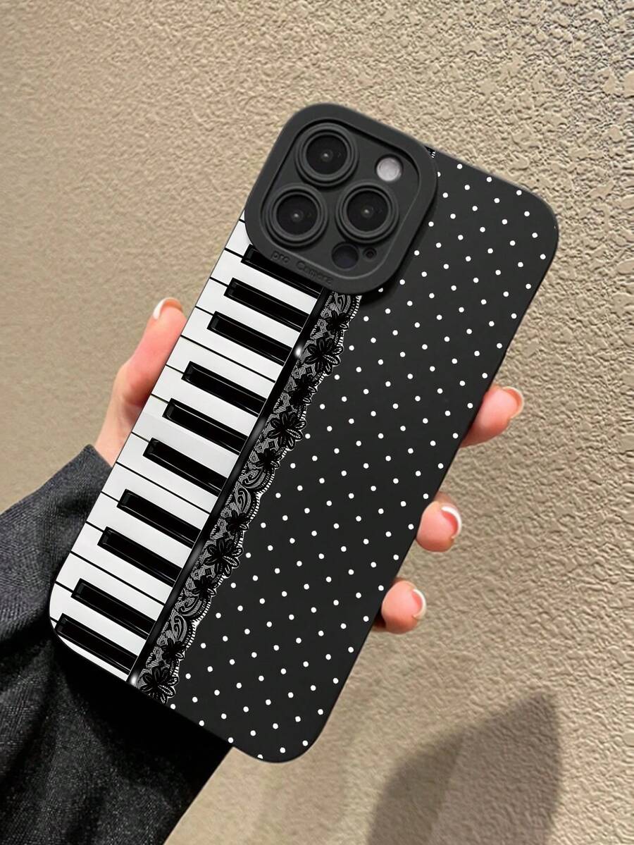1 buah Casing Ponsel Modis dengan Motif Polka Dot Berenda Piano yang Dipersonalisasi, Warna Hitam, Kompatibel dengan iPhone 16/16 Pro/16 Plus/15/15 Pro Max/15 Pro/11/12/13/14 Pro Max/12 Mini/13 Mini/11 Pro/11 Pro Max/12 Pro/12 Pro Max/13 Pro/13 Pro Max/14 Pro/14 Pro Max, Casing Lembut Premium Kreatif - MultiWarna - View 1