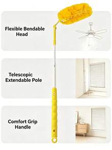 5/2/1pc Yellow Flexible Bendable Retractable Microfiber Feather Duster, Washable Reusable Anti-Scratch Static Dusting Brush With Long Retractable Handle, Home Cleaning Tool For Ceiling Fans, High Ceilings, Corners, Blinds, Furniture - A - View 7