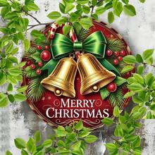 Merry Christmas Bell Theme Metal Sign - 8x8 Inch Round Iron Wall Decor, Suitable For Home, Bar, Garage, Club, Restaurant And Cafe, Perfect Room Decoration With Random Hole Position - A - View 5