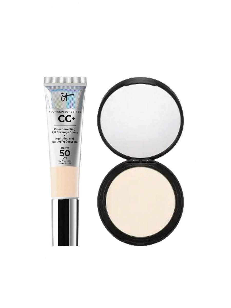 IT Cosmetics [Bundle] Bye Bye Pores Pressed Setting Powder Translucent 9 G + CC+ Cream Full-Coverage Foundation SPF50 Fair Light 32 Ml - Translucent+Fair Light - View 1