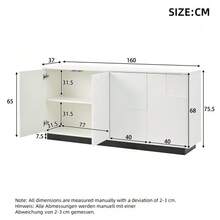 Living Room Sideboard, 160 X 37 X 75.5 Cm, With 4 Doors. Lacquered Cabinet, Low Cabinet With Geometric Design, With Large Storage Space, Black And White Color Scheme, Width 160 - White - View 5