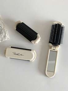 1pc Cream Color Foldable Mirror Comb, Portable Folding Mini Air Cushion Comb, Women's Inlaid Comb, Integrated Massage Comb, Hair Clip, Portable Travel Comb, Suitable For School, Hair Salon, Beauty Essentials, Back To School, Travel Vacation Essentials, Women's Hair Accessories - Multicolor - View 5