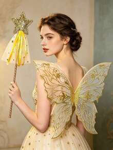 1pc Gold Foil Butterfly Wings Prop, Suitable For Various Holiday Costumes, Parties, Bars, Cosplay, Halloween Wings - Multicolor - View 4
