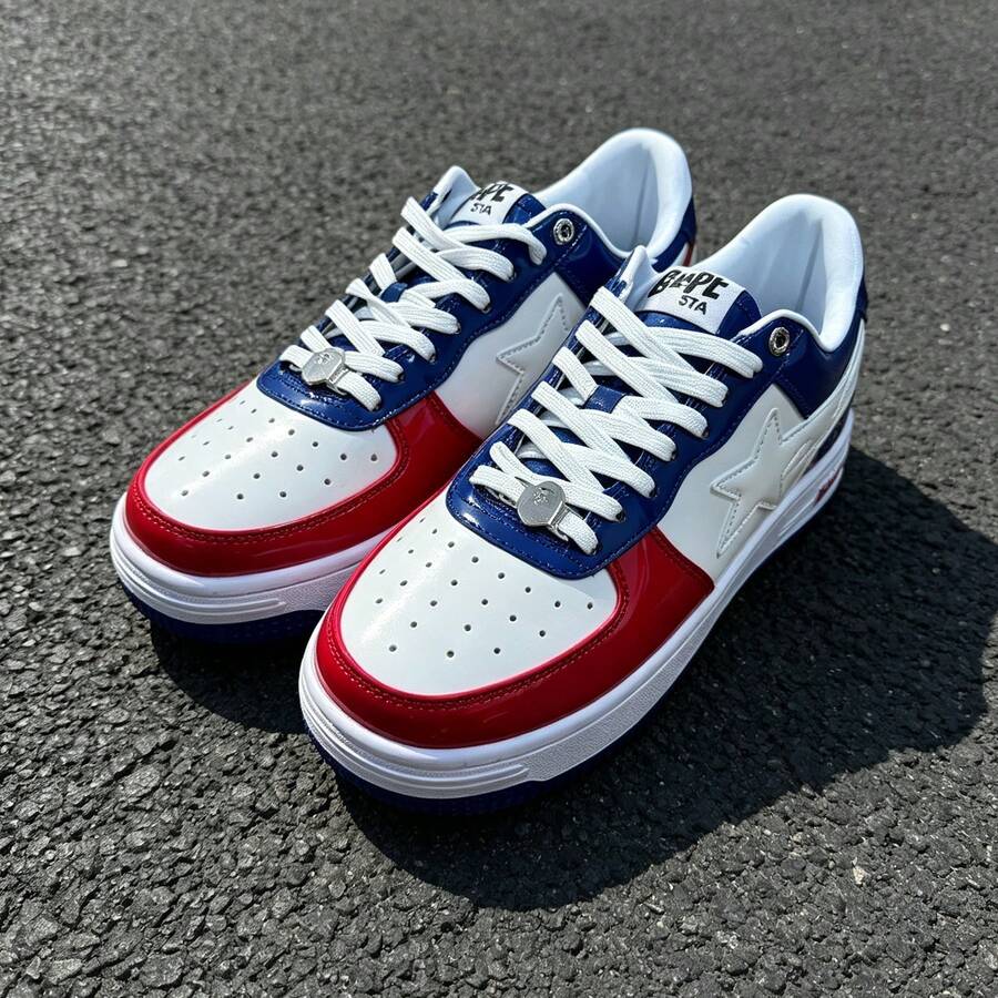 A BATHING APE BAPE STA 星形 Logo 低筒中性休閒街頭風運動鞋 - 白紅藍鏡面 - 查看 1