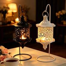 1pc Halloween Vintage Hollow Candle Lantern With Base, Hollow Tea Candle Holder, Suitable For Home Decor, Wedding Party Romantic Home Decoration, Living Room Bedroom, Moroccan Style Artistic Light Projection Design, Create Warm Atmosphere Wedding Decoration - Hollow Candle Holder - View 2