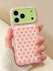 可愛波點圖案多巴胺對比色手機殼，適用於 iPhone 17 Pro Max 17 Pro 16 Pro 16 Pro Max 15 Pro Max 15 Pro 14 Pro Max 14 Pro 13 Pro Max 13，甜美柔軟防震緩衝保護殼 - 粉色 - 查看 3