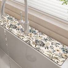 1pc Bohemian Floral Pattern Anti-Slip Faucet Splash Guard Mat, Bathroom Faucet Splash Pad, Mud Guard, Moisture-Proof Anti-Slip Faucet Mat, Kitchen Countertop Accessory. Protect Your Kitchen Countertop. - Multicolor - View 3