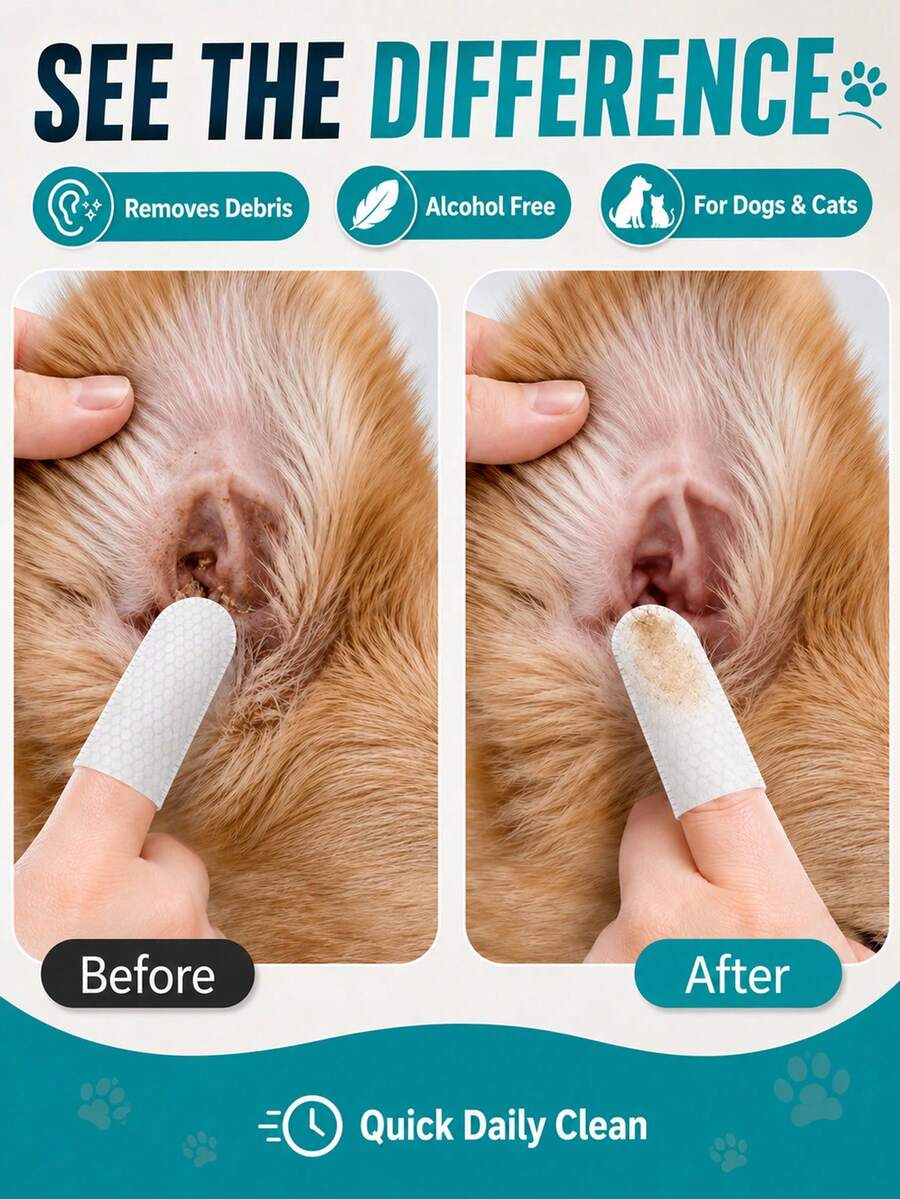 20pcs, Pet Ear Cleaning Wipes, Suitable For Dogs And Cats, Soft, Finger-Cot Design For Easy Use, For Treating Ear Odor, Daily Pet Ear Care Wipes, Easy To Carry And Use Anytime. - Pet Ear Cleaning Wipes - View 1