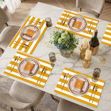 1pc Yellow & White Striped Placemat, Minimalist Modern Table Mat, Dining Table Decor, Easy To Clean Kitchen & Restaurant Home Daily Use, Christmas Holiday Decoration - Multicolor - View 5