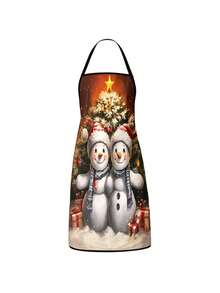 2Pcs Christmas Kitchen Aprons Set, Couple Snowmen Winter Gift Scene & Bow Decorated Christmas Tree Design Adjustable Waterproof Bib Aprons, Festive Holiday Cooking Baking Aprons, Xmas Kitchen Decor Gifts For Family - Multicolor - View 10