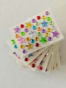 24/12/6Pcs Mini Rhinestone Stickers Self-Adhesive Multi-Color Diamond Stickers (Heart, Star, Clover Shapes) For Stationery, Art Decoration, Crafts, Birthday Gifts, Party Favors, Scrapbooking And Phone Stickers - Diamond - View 6