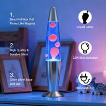 Lava Lamp, Pink Wax Blue Liquid Lava Night Light With Silver Base & Cap, 25W Bulb Included, Standard Plug Vintage Motion Lamp For Home Decor Bedroom Office Gift - US A Type Plug(110-127V) - View 4