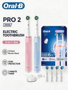 Oral-B Electric Toothbrush 2-In-1 Set, 2-Minute Timer, Smart Pressure Control, Includes 2 Handles, 6 Brush Heads And 1 USB Charger - Multicolor - View 2