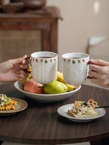 1pc/2pcs Christmas Ceramic Mug Pair, Embossed Sweater Pattern Ceramic Cup, Cute Christmas Pattern Coffee Mug, Couple Mug, Suitable For Reusable Hot And Cold Drinks, Home Drinking Water Cup, Christmas Gift, Holiday Decoration - Multicolor - View 7