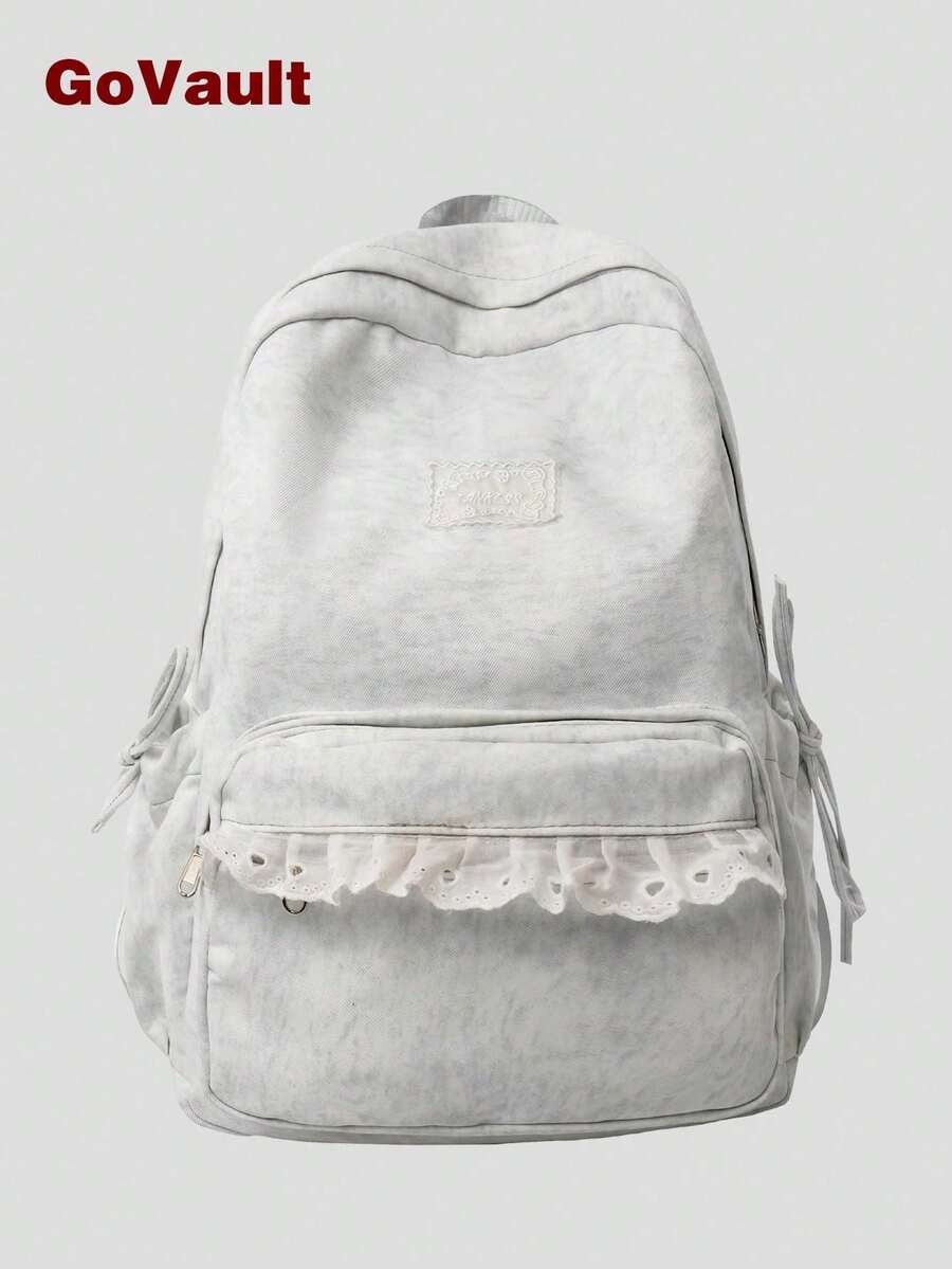 Mochila femenina con encaje, linda y estética, ligera mochila casual para estudiantes universitarios, artículo indispensable para regreso a clases - Multicolor - Ver 1