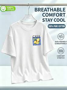 ChristmasVintage Blue-Veined Tile Pattern Frames A Whole Lemon, Paired With A Full-Print CASA Lettering On Top.Hot Item - 白色 - 查看 2