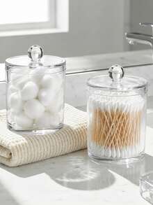 3 Packs Acrylic Qtip Holder Dispenser, Vanity Accessories | Qtip Holder For Cotton Ball, Swab And Floss, Small Clear Bathroom Storage Jars For Makeup Counter - View 5