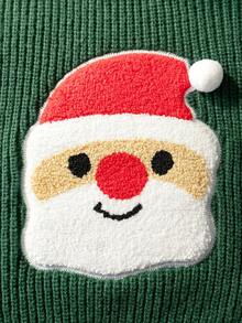 Girls Cute Santa Claus Embroidered Round Neck Long Sleeve Knit Pullover Sweater, Suitable For Christmas, Daily Wear, Party, Spring, Autumn, Winter - Green - View 4