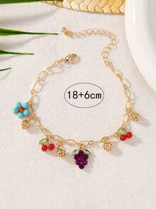 1pc Fashion Bohemian Style Cherry & Grape Pendant Bracelet - Multicolor - View 4