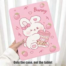 White Rabbit, Strawberry, Milk Tea Pattern Painted Effect Tablet Protective Case, Built-In Pen Slot, With Stand, Suitable For Honor 8/9/10/X8/X8A/X9/X8Pro/X9Pro And Other Models/ MatePad Se 11 Inch/MatePad 11 Inch/11.5 Inch, MatePad Pro Apple 10th/11th Generation 2025 (A16), Galaxy Tab A7/A9 And Other Popular Models - Multicolor - View 1