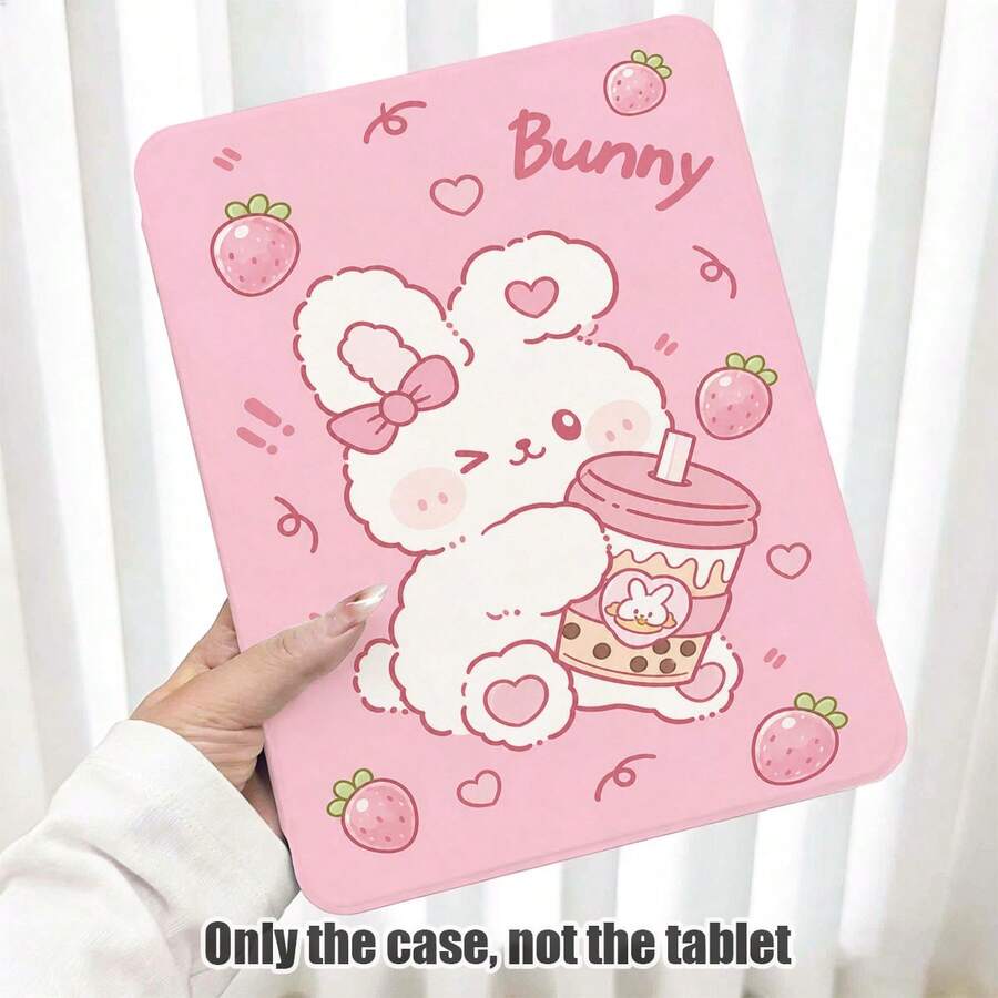 White Rabbit, Strawberry, Milk Tea Pattern Painted Effect Tablet Protective Case, Built-In Pen Slot, With Stand, Suitable For Honor 8/9/10/X8/X8A/X9/X8Pro/X9Pro And Other Models/ MatePad Se 11 Inch/MatePad 11 Inch/11.5 Inch, MatePad Pro Apple 10th/11th Generation 2025 (A16), Galaxy Tab A7/A9 And Other Popular Models - Multicolor - View 1