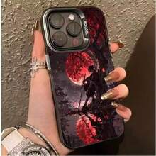 1pc Black Devil Anime Personalized Pattern Full-Coverage TPU Anti-Fall Phone Case Compatible With Apple 16 15 14 13 12 11promax - Red - View 4