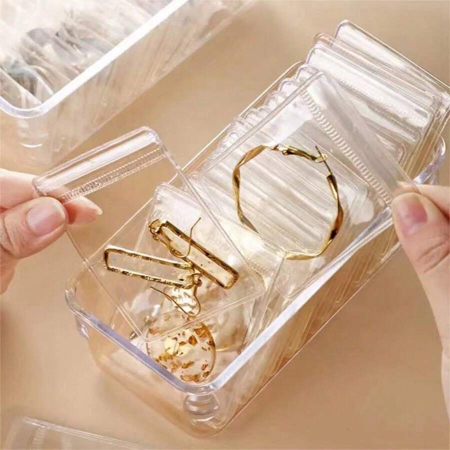 50/100pcs Transparent Jewelry Zipper Bags - Rust-Proof Self-Sealing Waterproof Plastic Pouches, Suitable For Rings, Earrings, Necklaces - Portable Travel Storage Box, Scratch-Resistant Protection Design, Semi-Transparent Lining