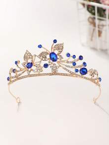 1pc European And American Style Fashion Exquisite Alloy Crown, Suitable For Women's Wedding Party Hair Accessory, Princess Birthday Party Gift, Performance Costume Accessory, Crown For Makeup Ball And Women's Dress Up - Royal Blue - View 3