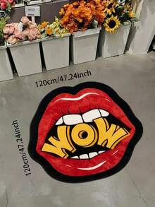 1pc Sweet Cool Retro Cartoon Style Flame Red Lips WOW Asymmetrical Rug, Bedroom Bathroom Makeup Studio Rug, Wedding Confession Scene Decor Rug, Decorative Rug, Bedroom Decor, Small Rug, Rug, Home Decor, Living Room Rug, Living Room Small Rug, Bedroom Rug, Living Room Home Decor, Outdoor Rug, Enhance Home Style, Suitable For Adding Home Charm Decor - Multicolor - View 12