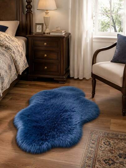 Weicher flauschiger Teppich in Marineblau, für Schlafzimmer, Wohnzimmer, Arbeitszimmer, Büro, Eingangsbereich, waschbar & rutschfest, Wohnzimmerteppich, Schlafzimmerteppiche, Nachttischteppich, Hochflor-Teppich, Kunstfellteppich, dekorativer Teppich, Schlafzimmerdekoration, Heimdekoration, Herbstdekoration für Zuhause, Raumdekorationen