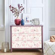 GaliGali Papel pintado para despegar y pegar, papel tapiz floral, papel tapiz autoadhesivo de flores de verano rosa, papel de contacto extraíble para gabinetes de dormitorio, decoración de baño - Rosa/Beige/Verde - Ver 4
