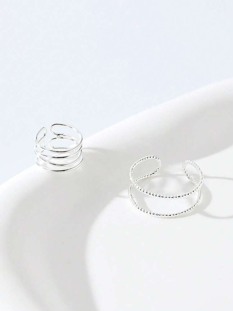 2pcs/Set Cincin Jari Kaki Minimalis Modis Serbaguna Sederhana - Perak - View 2