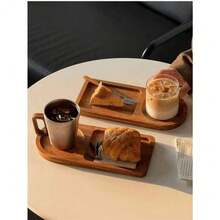 1pc Vintage Tray Breakfast Coffee Tea Tray Dry Milk Tea Tray Afternoon Tea Set Bread Dessert Plate - Mocha Brown - View 4