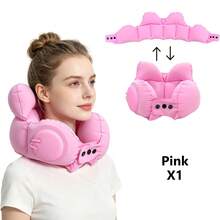1pc Press-To-Inflate Crown-Shaped Neck Pillow, Portable U-Shaped Support Pillow For Travel, High-Speed Train, Airplane, Long-Distance Trips, Nap, Neck Pressure Relief Inflatable Travel Pillow - Multicolor - View 13