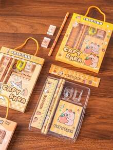 4 Set Perlengkapan Alat Tulis Capybara yang Menggemaskan, Perlengkapan Kantor Kawaii dengan Desain Capybara | Paket Hadiah Liburan Gaya Acak, Hari Pertama Sekolah - MultiWarna - View 5