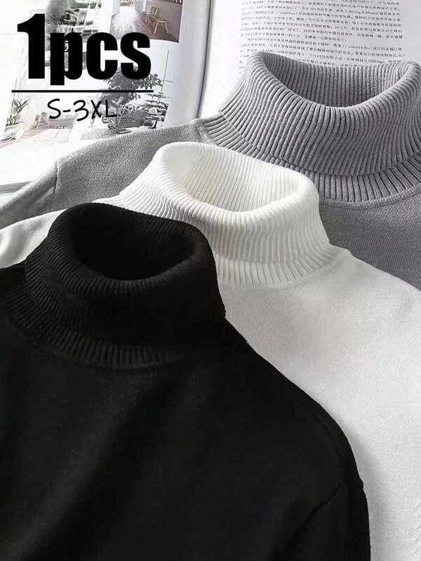 Di luar musim, 1 buah Pullover Lengan Panjang Hitam Hangat Leher Tinggi Wanita, Sweater Lengan Panjang Leher Bulat Tinggi Lapisan Dalam Hangat untuk Kantor Kasual Musim Gugur/Dingin, Pullover Serbaguna untuk Berlapis