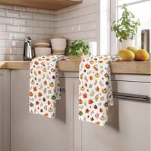 2PCS Kitchen Towel, Autumn Fallen Leaves And Pumpkin Pattern Print, 40*60cm Rectangular Microfiber Kitchen Towel, Dish Cloth, Tablecloth, Hand Towel, Kitchen Decor, Home Decor, Housewarming Gift For Neighbors, Kitchen Napkin And Dish Cloth, Home Decor, Gift - Multicolor - View 10