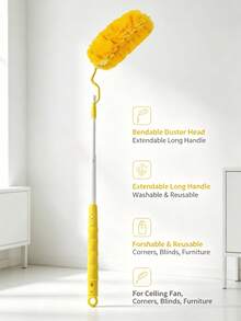 5/2/1pc Yellow Flexible Bendable Retractable Microfiber Feather Duster, Washable Reusable Anti-Scratch Static Dusting Brush With Long Retractable Handle, Home Cleaning Tool For Ceiling Fans, High Ceilings, Corners, Blinds, Furniture - A - View 6