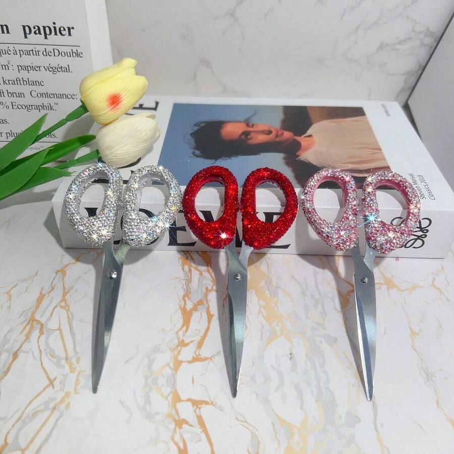 1pc Luxury Rhinestone Stainless Steel Scissors, Portable Multi-Purpose Scissors, Suitable For Office, Home, Tailoring And Sewing, For Adults Only, 18+ Age Restriction