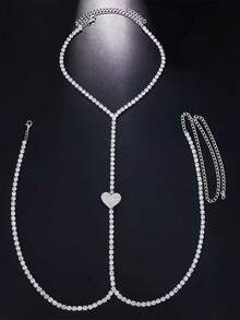 Women's Classic Bra Chain Body Jewelry, Sparkling Rhinestone Design, Sexy Party Accessory - Silver - View 2